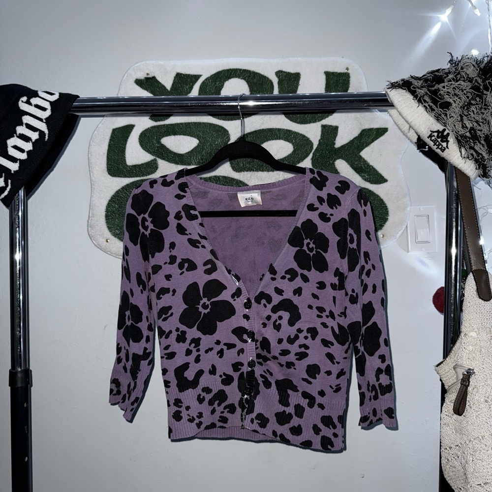 Wild Fable Purple Leopard Cardigan